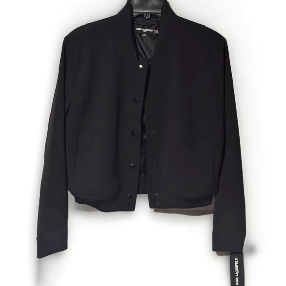 Karl Lagerfeld Paris Cropped Bomber Black Jacket Size 8 - Picture 2 of 7